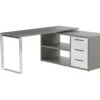 Bureau D'angle Réversible 3 Tiroirs Et 2 Niches Décor Gris Béton Et Blanc - NET