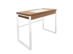 CALEB - Bureau Plateau Effet Bois Et Piètement Blanc