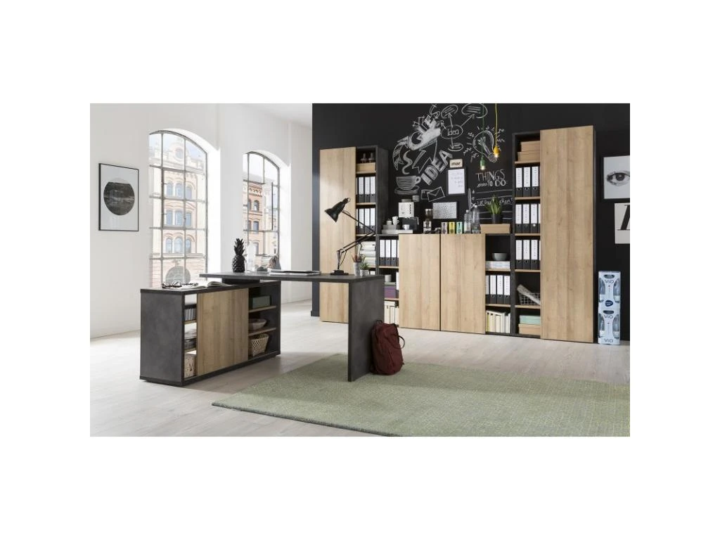 Bureau D'angle Réversible 140 Cm En Bois Marron Et Gris - JENY – Image 2