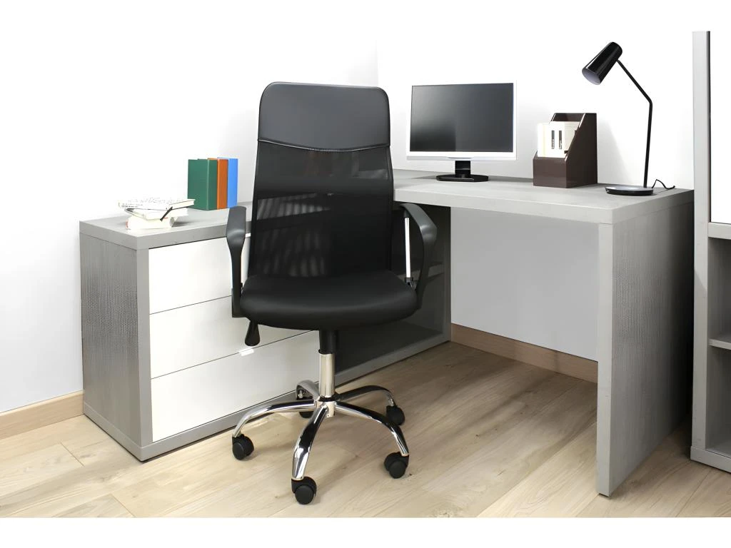 Fauteuil De Bureau En Mesh Noir Et Métal Chromé Avec Roulettes - SOFT – Image 2