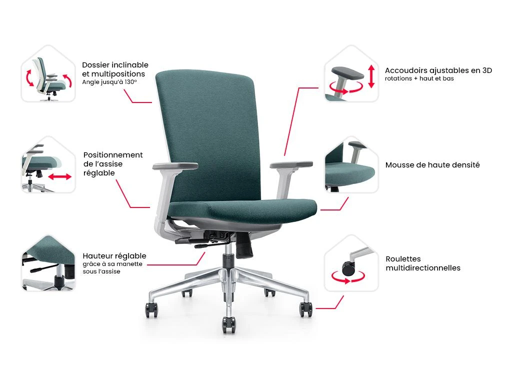 Fauteuil De Bureau Professionnel - Tissu - Bleu - HUMIA – Image 15