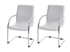 Lot De 2 Chaises Bureau Visiteur En Synthétique Blanc Avec Accoudoir BUR04068