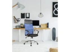 Chaise De Bureau Noir Bleu Tissu Respirant Pu 113 /123x57,5x58,5