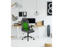 Chaise De Bureau Fauteuil Gamer Noir Vert Simili-cuir 120x66x63