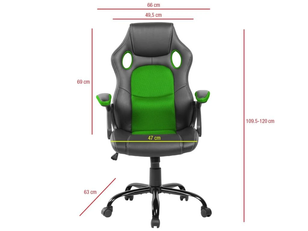 Chaise De Bureau Fauteuil Gamer Noir Vert Simili-cuir 120x66x63 – Image 4