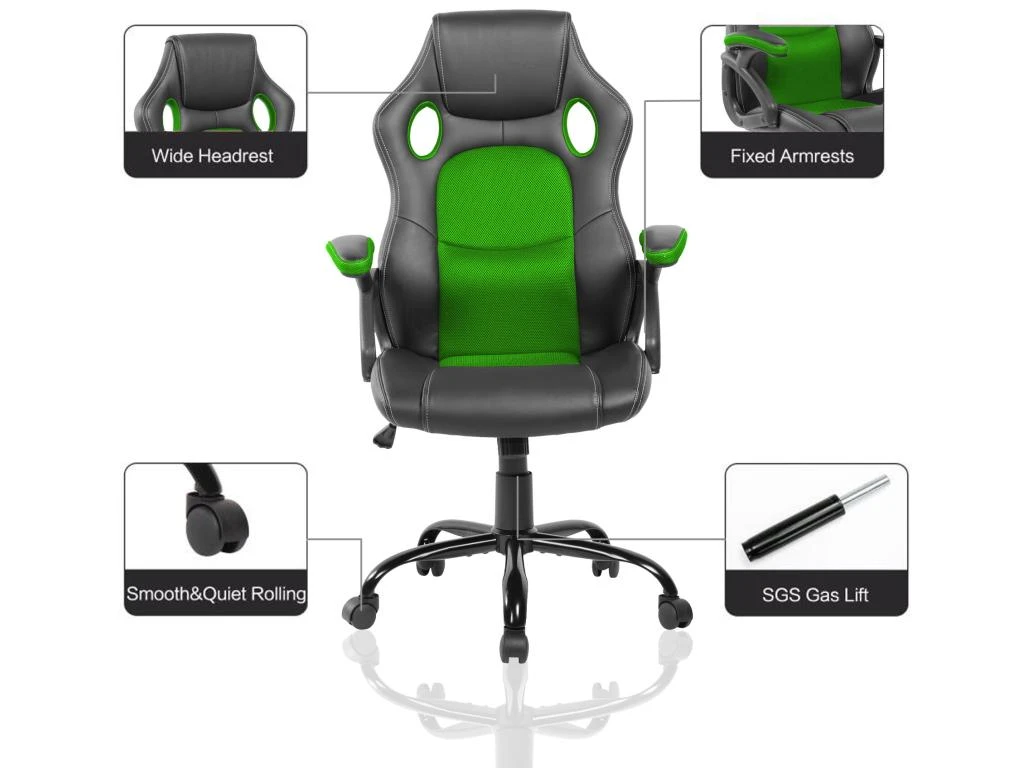 Chaise De Bureau Fauteuil Gamer Noir Vert Simili-cuir 120x66x63 – Image 5