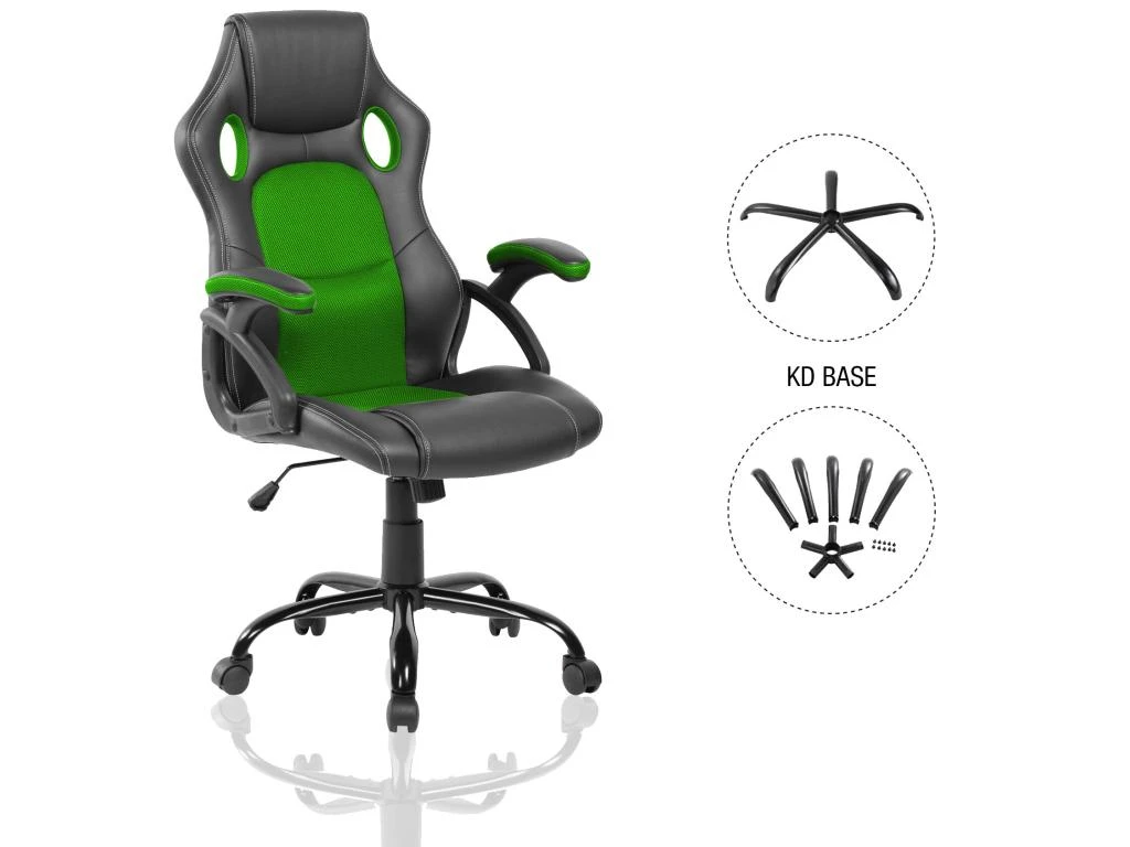 Chaise De Bureau Fauteuil Gamer Noir Vert Simili-cuir 120x66x63 – Image 6