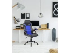 Fauteuil Gamer Siège Noir Bleu Nylon Simili-cuir 120x66x63