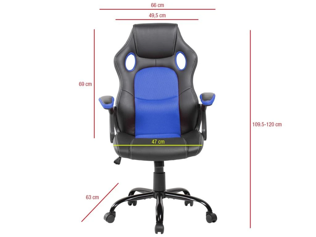 Fauteuil Gamer Siège Noir Bleu Nylon Simili-cuir 120x66x63 – Image 3