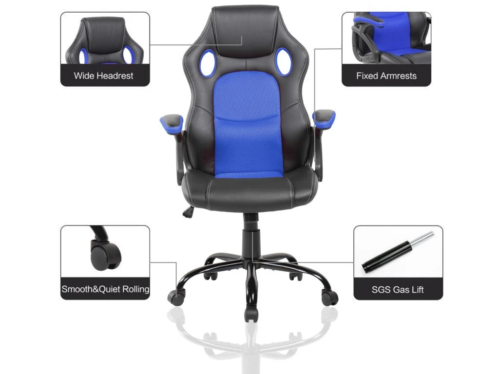 Fauteuil Gamer Siège Noir Bleu Nylon Simili-cuir 120x66x63 – Image 4