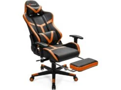 Chaise Gaming Cuir PVC, Siège Gamer Pivotante Ergonomique, Lombaire Charge 150kg Orange