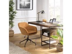 ALBANE - Fauteuil Tissu Orange Avec Boutons Pieds Métal Noir