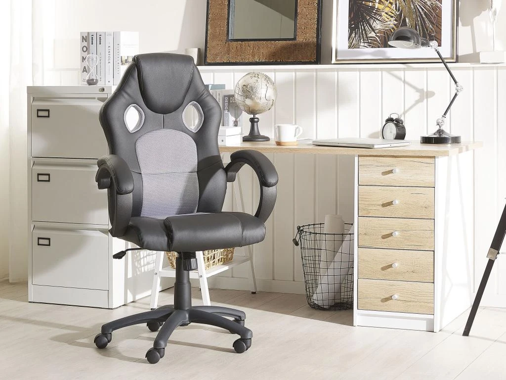 Chaise De Bureau En Cuir PU Gris FIGHTER – Image 2