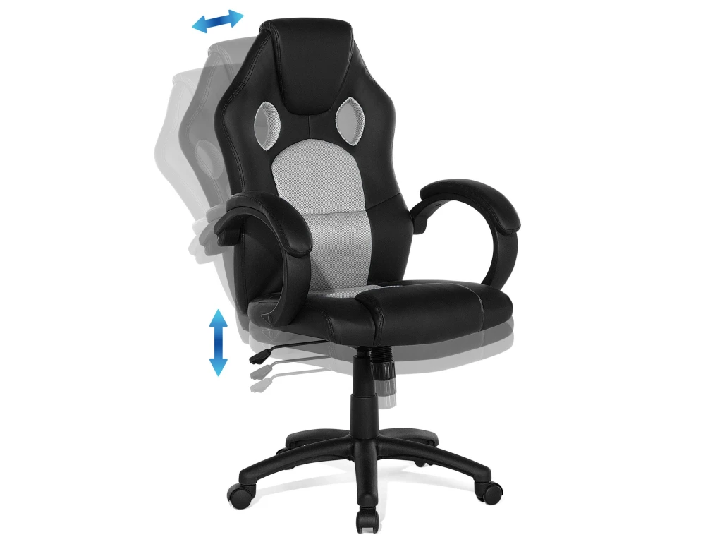 Chaise De Bureau En Cuir PU Gris FIGHTER – Image 8