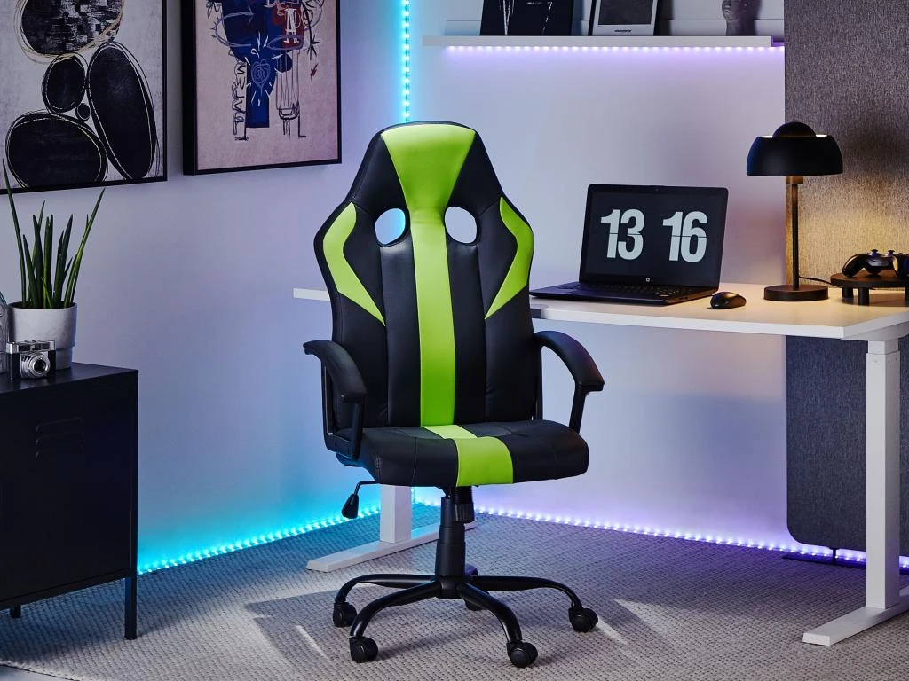 Chaise De Gamer En Cuir PU Noir Et Vert SUCCESS – Image 2
