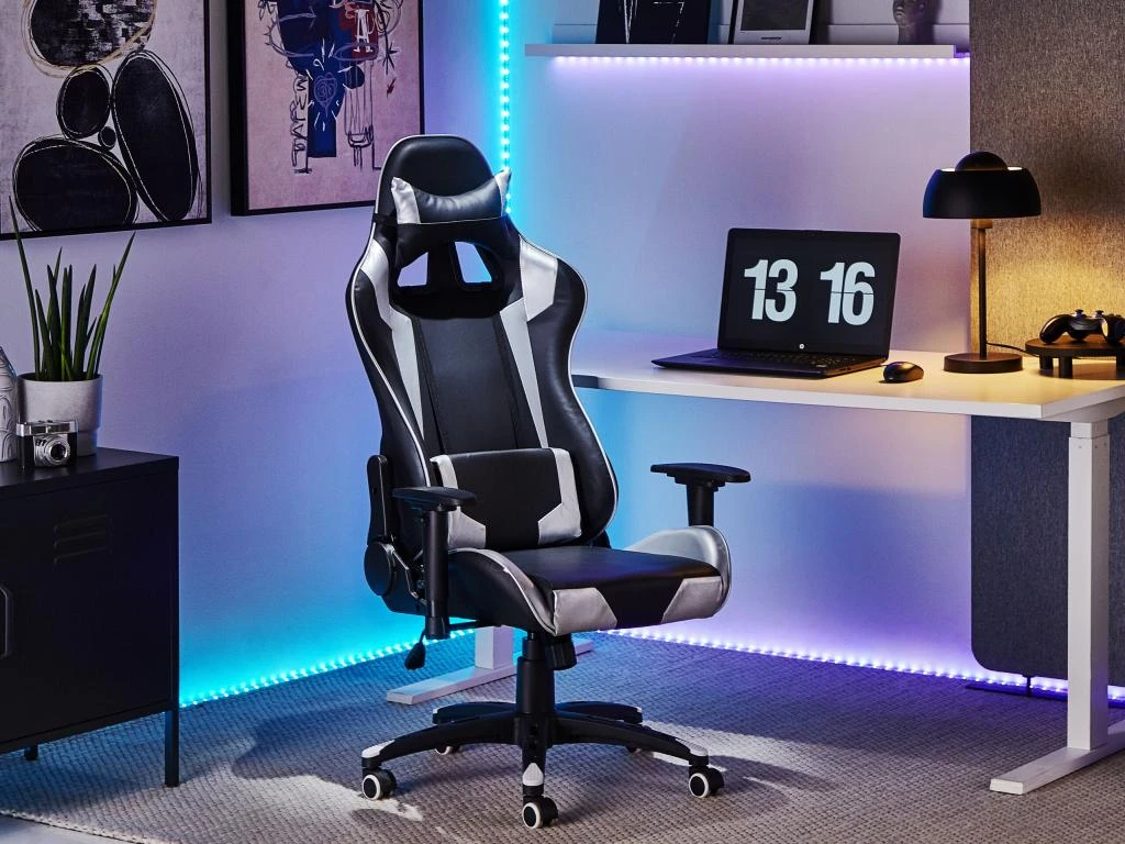 Chaise De Bureau En Cuir PU Noir Et Argenté KNIGHT – Image 2