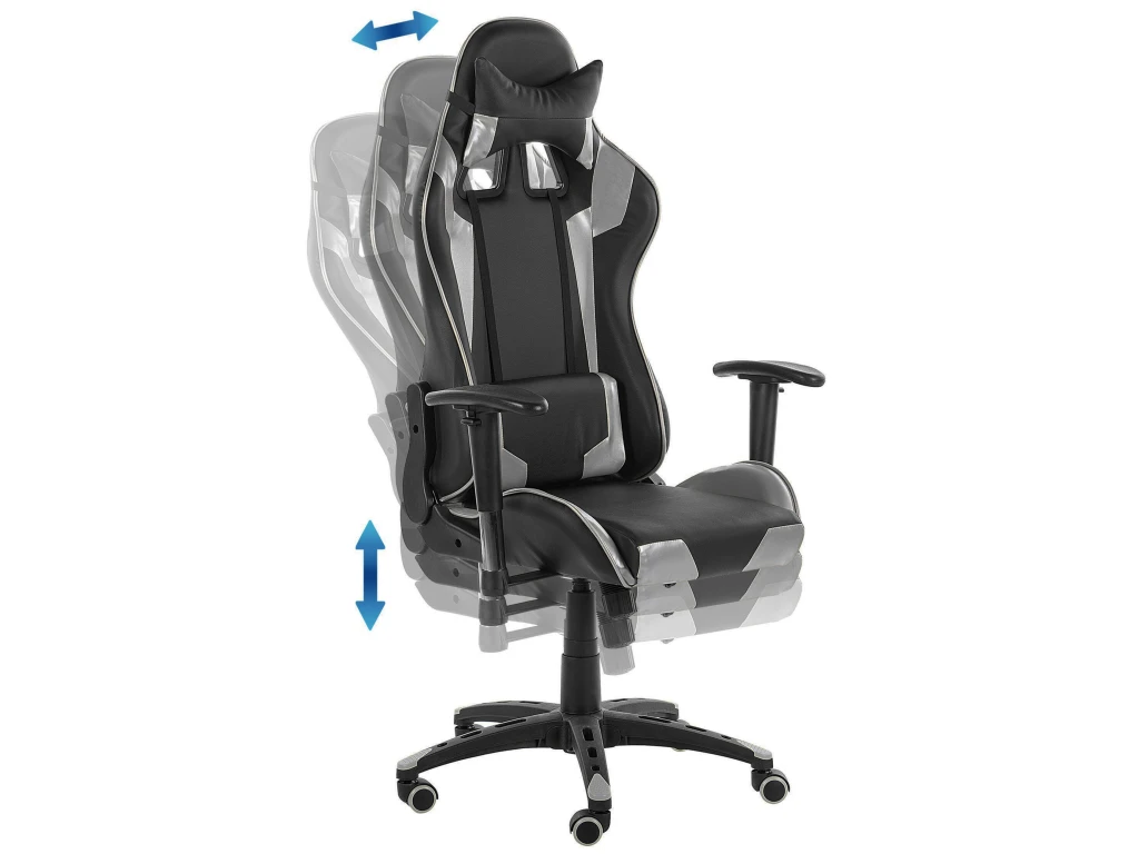 Chaise De Bureau En Cuir PU Noir Et Argenté KNIGHT – Image 9