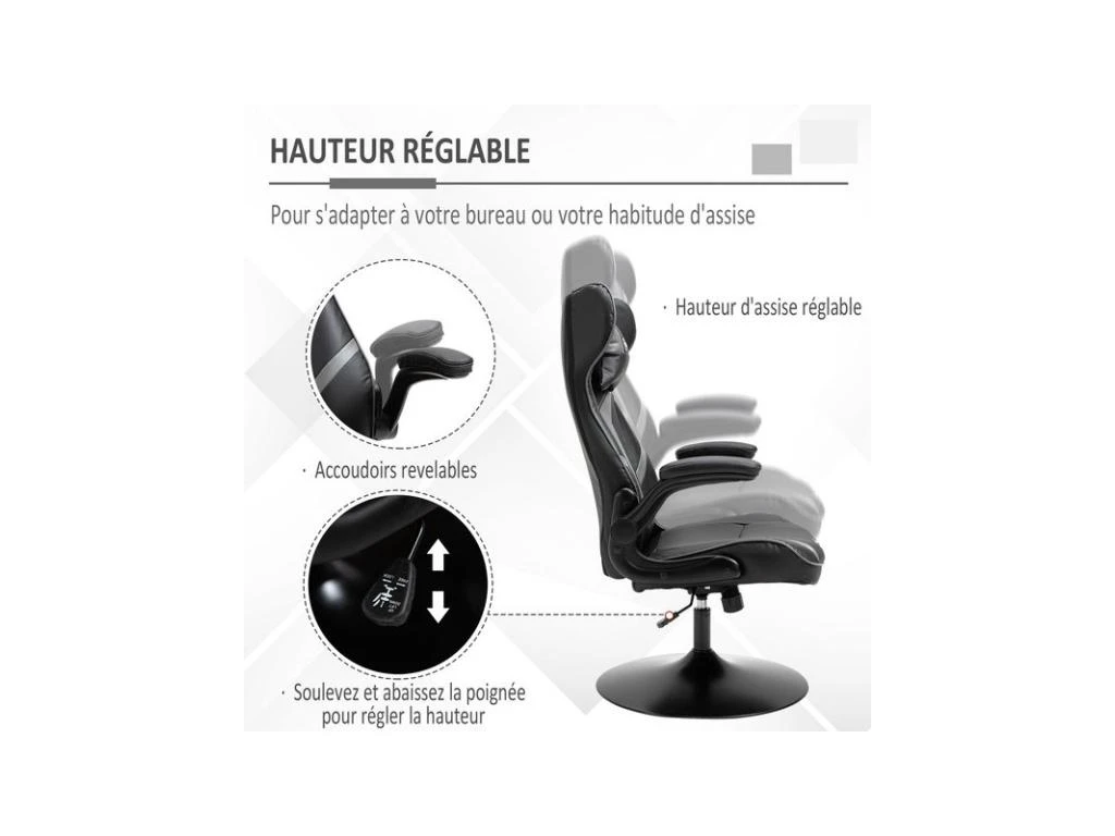 Fauteuil De Gaming Bicolore SPEED Noir & Gris – Image 4