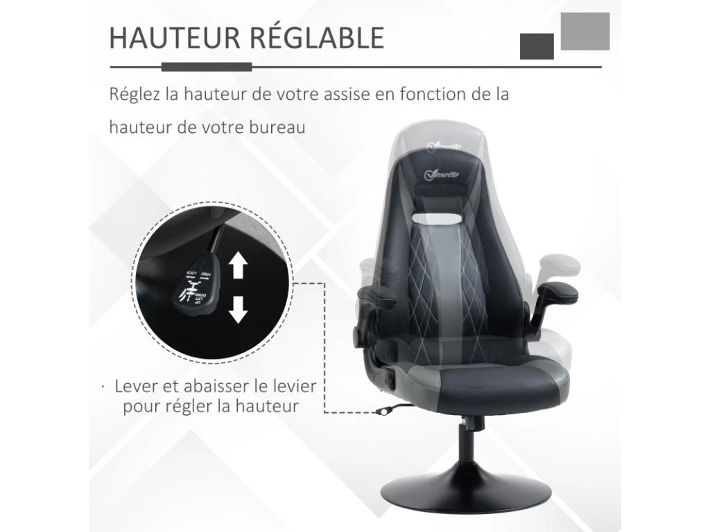 Fauteuil De Gaming LIVIO Gris Et Noir – Image 4