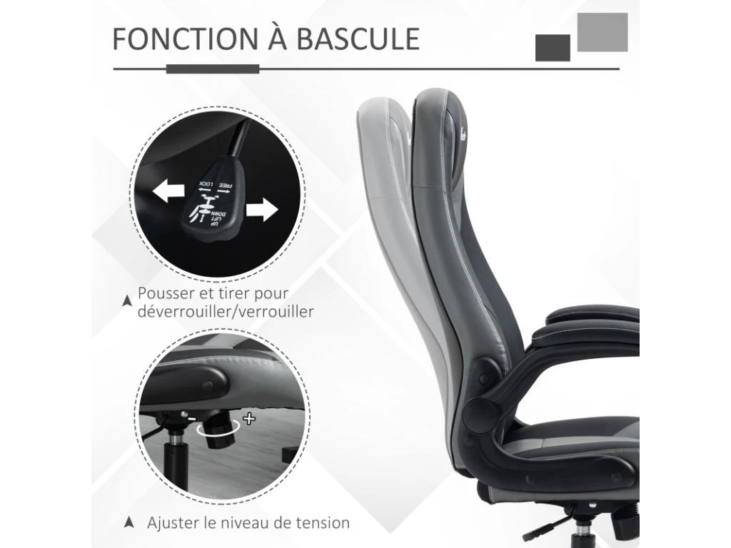Fauteuil De Gaming LIVIO Gris Et Noir – Image 5