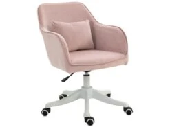 Chaise De Bureau Massante Velours INES Rose Poudré