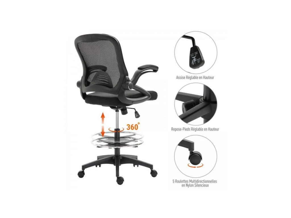 Fauteuil De Bureau Assise Haute Jenny Noir – Image 6