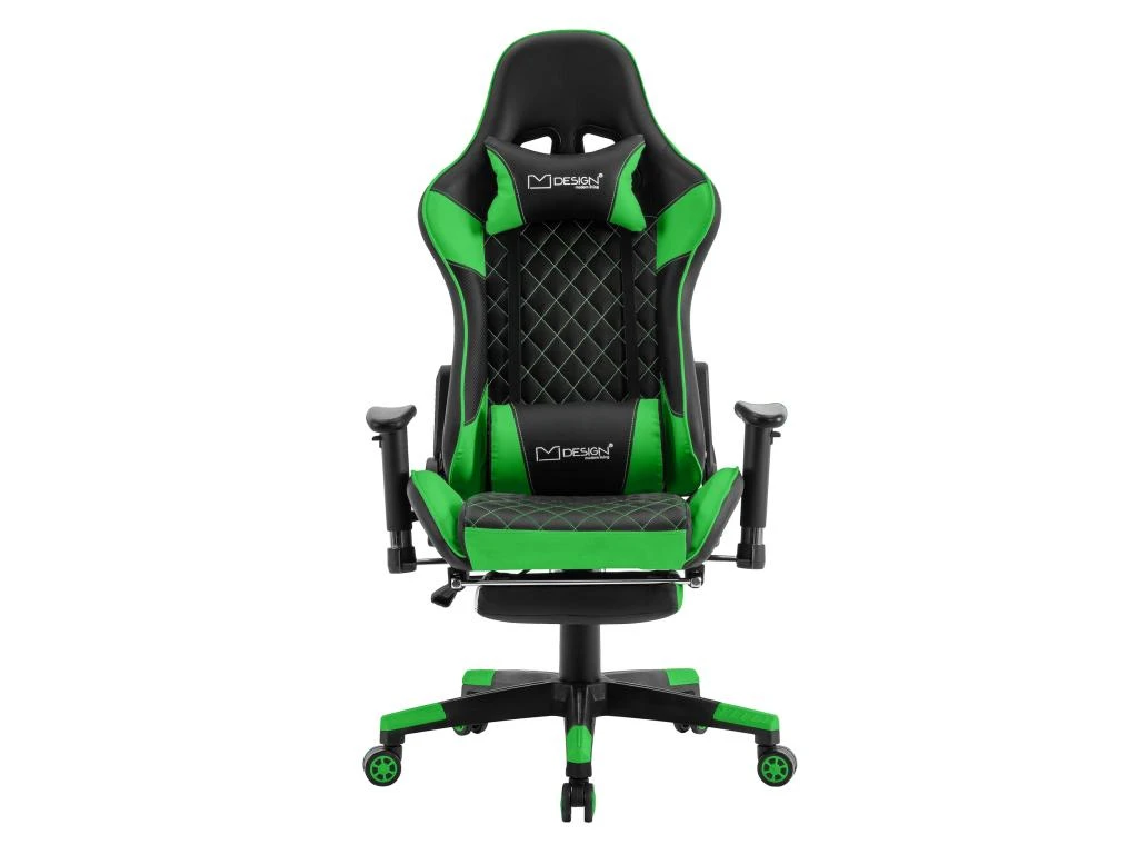 Chaise De Jeu Avec Repose-pieds Extensible 2D Accoudoirs Noir/Vert En Similicuir ML-Design – Image 2