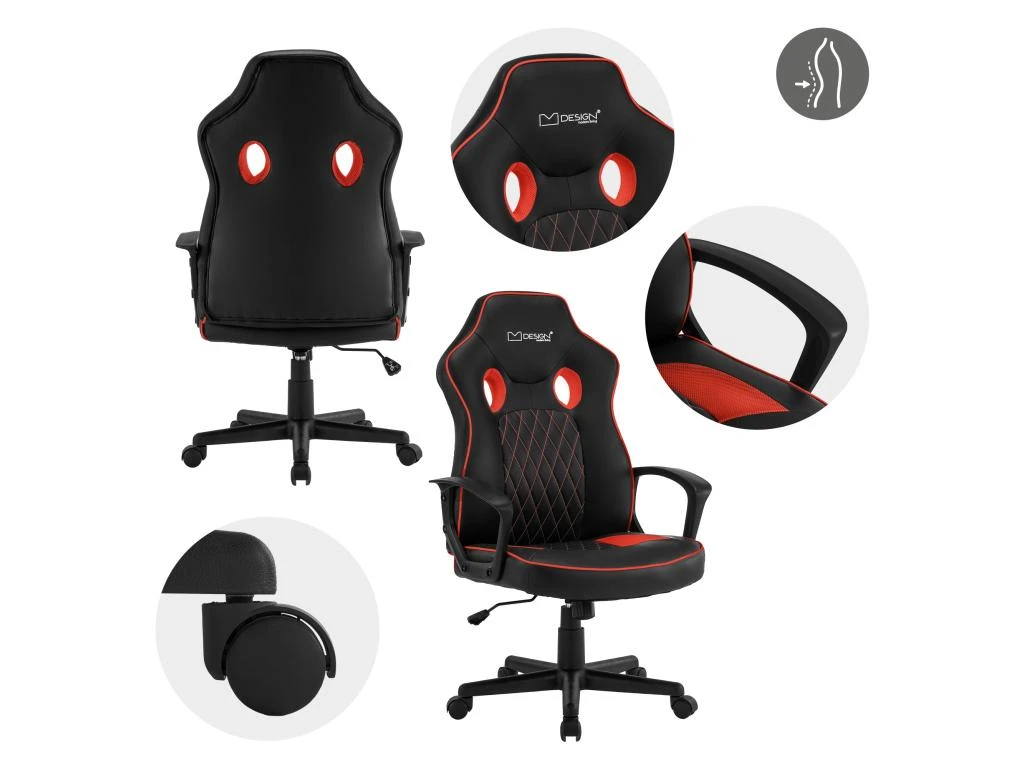 Chaise De Gamer Avec Fonction Bascule Assise Large Noir/rouge En Similicuir ML-Design – Image 3