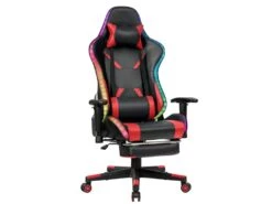 Chaise Gaming Fauteuil De Bureau Hauteur Ajustable Et Dossier Inclinable Repose Pieds Inclus Rouge 20_0000395