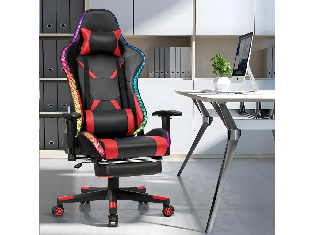 Chaise Gaming Fauteuil De Bureau Hauteur Ajustable Et Dossier Inclinable Repose Pieds Inclus Rouge 20_0000395 – Image 3