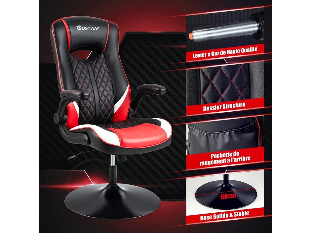 Chaise Gaming Ergonomique Rotative 360°, Fauteuil Gamer Pivotante Avec Dossier Haut Réglable – Image 4