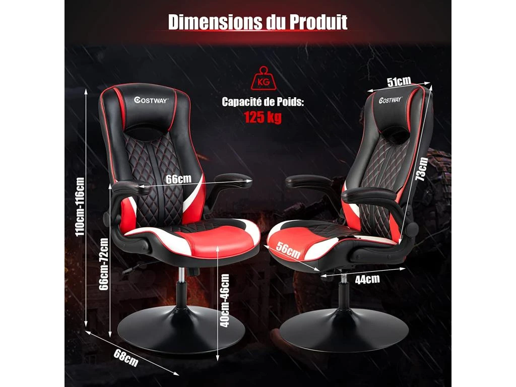 Chaise Gaming Ergonomique Rotative 360°, Fauteuil Gamer Pivotante Avec Dossier Haut Réglable – Image 5