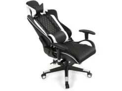 Chaise Gaming De Bascule, Siège Gamer Pivotante Ergonomique, Support Lombaire Et Poche Blanc