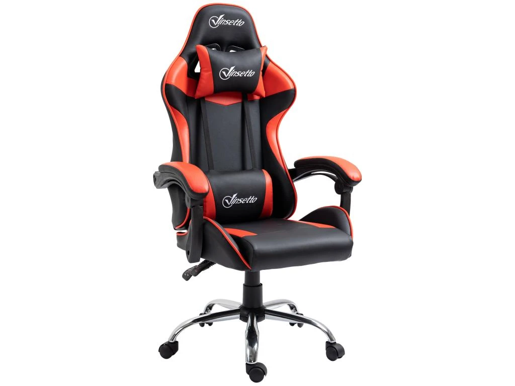 Fauteuil De Bureau Gamer Style Baquet Racing - Pivotant, Inclinable - Coussins Tétière Et Lombaires Inclus - Revêtement PU Rouge Noir – Image 2