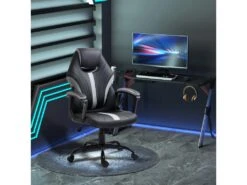 Chaise De Bureau Ergonomique Fauteuil De Bureau Style Gaming Pivotant Hauteur Réglable En Similicuir Avec Dossier Et Accoudoir Gris