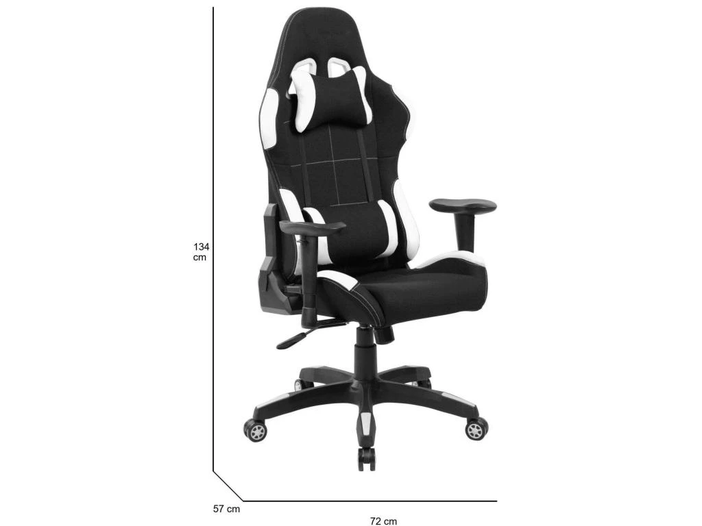 Chaise De Jeu Bundaberg, Fauteuil De Jeu Pour Adultes, Chaise De Bureau, 57x72h124/134 Cm, Noir Et Blanc