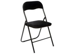 Chaise Pliante Confortable En Métal Et Velours Noir H 79 Cm