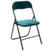 Chaise Pliante Confortable En Métal Et Velours Bleu Canard H 79 Cm