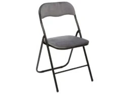 Chaise Pliante Confortable En Métal Et Velours Gris H 79 Cm