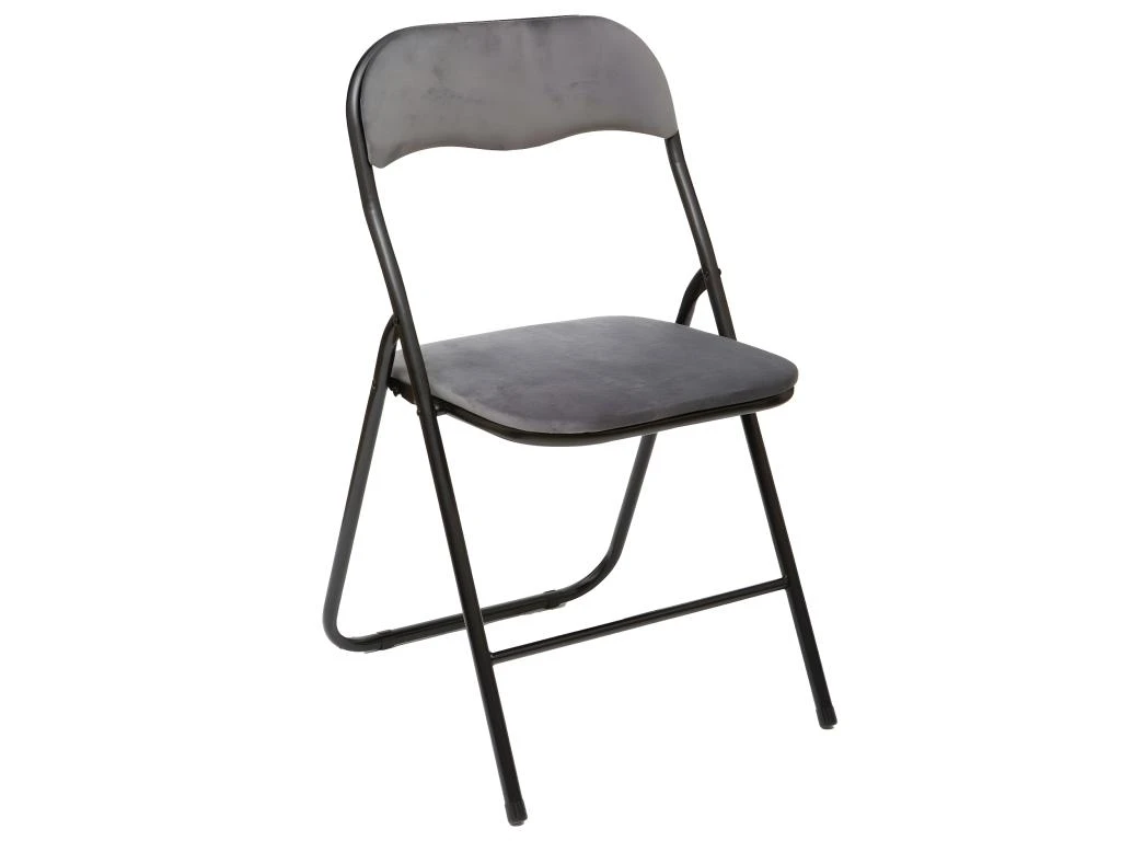 Chaise Pliante Confortable En Métal Et Velours Gris H 79 Cm