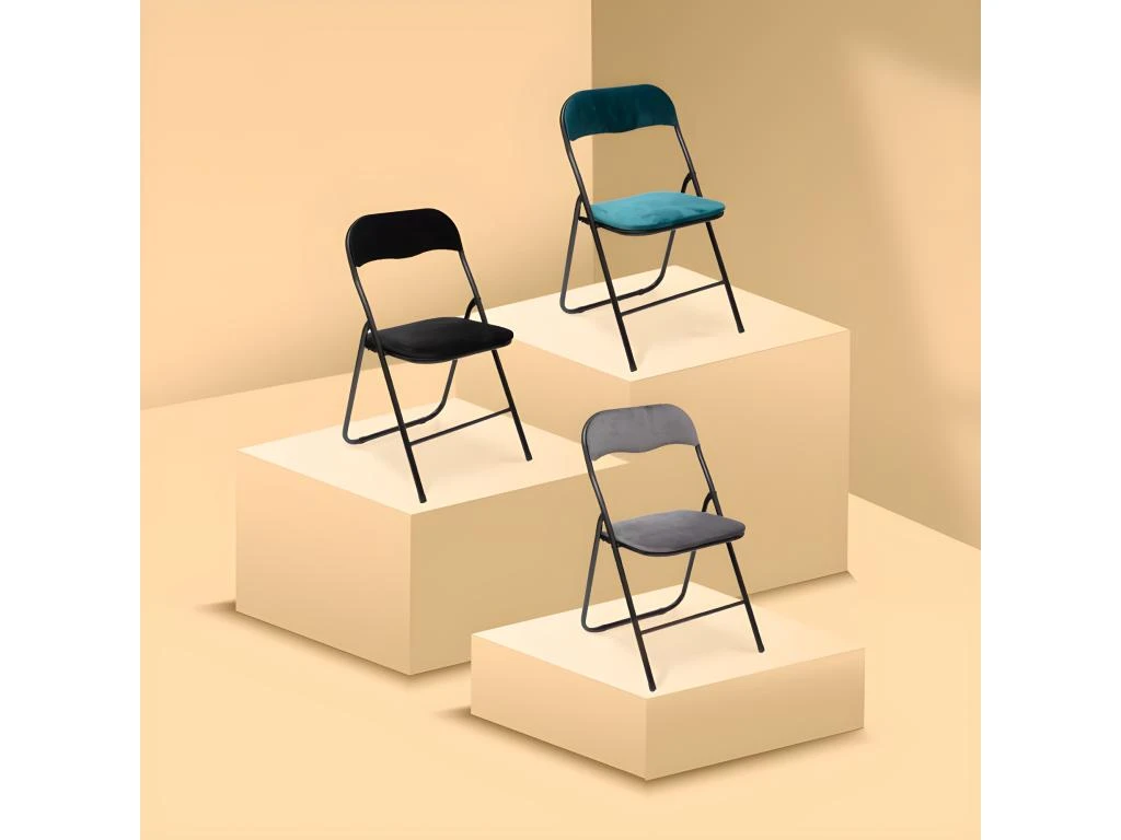Chaise Pliante Confortable En Métal Et Velours Gris H 79 Cm – Image 3