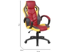 Chaise De Jeu Darlanc, Fauteuil De Jeu Pour Adultes, Chaise De Bureau, 66x61h104/114 Cm, Rouge Et Jaune