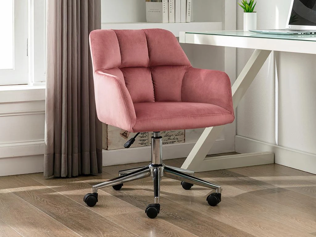 Chaise De Bureau - Velours - Rose - Hauteur Réglable - PEGA – Image 2