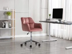 Chaise De Bureau - Velours - Rose - Hauteur Réglable - PEGA