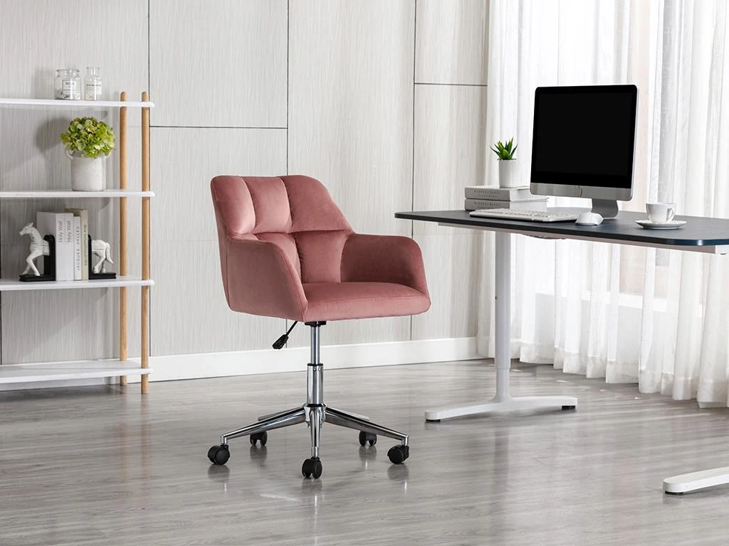 Chaise De Bureau - Velours - Rose - Hauteur Réglable - PEGA