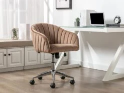 Chaise De Bureau - Velours - Taupe - Hauteur Réglable - TOSILI