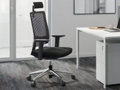 Fauteuil De Bureau Ergonomique Professionnel - Avec Têtière - Tissu - Noir - WALLSTREET