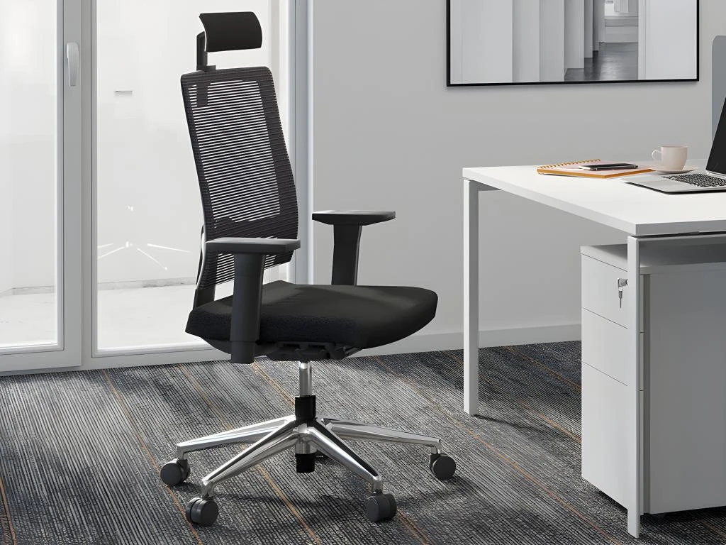 Fauteuil De Bureau Ergonomique Professionnel - Avec Têtière - Tissu - Noir - WALLSTREET