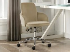 Chaise De Bureau - Velours - Hauteur Réglable - Beige - CAPIA