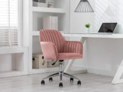 Chaise De Bureau - Velours - Rose - Hauteur Réglable - ELEANA